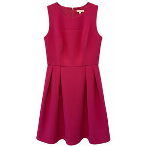 Shoshanna Dark Pink Knee Length High Neck Sleeveless Dress Sz 0 Pocket Fit Flare